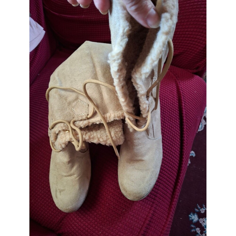 Route 66 Tan Faux Suede Shearling Lace-Up Cold-Weather Boots